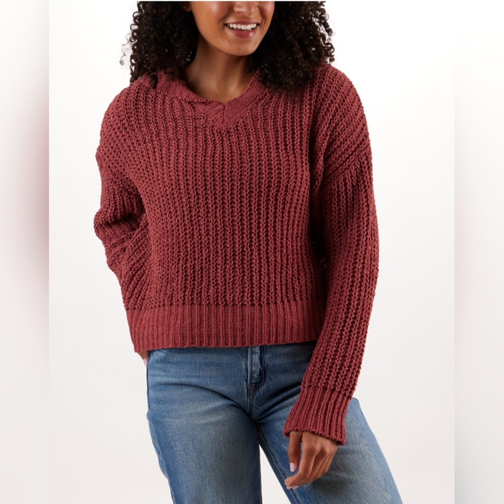 Uncharted Threads Hoodie Knit Chenille Crop Sweater Size Small  (Paper Store)